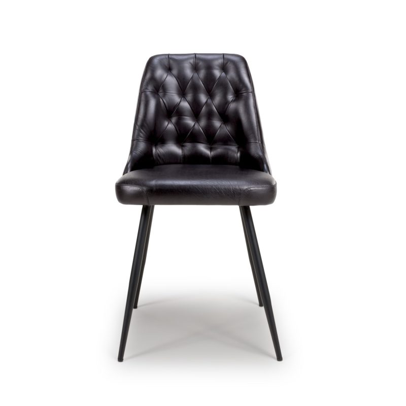 Set of 2 Leather Black Dining Chair with Quilted back- Jaxson