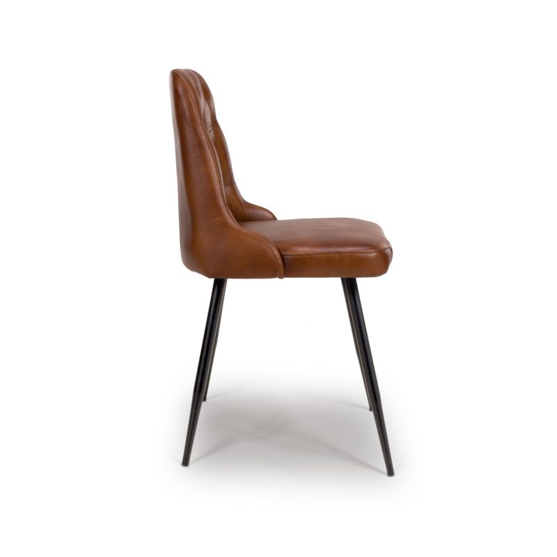 Set Of 2 Leather Tan Dining Chair with Quilted back- Jaxson - Image 3