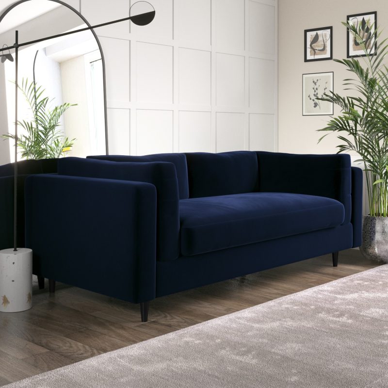 Navy Blue Velvet 3 Seater Sofa in a Box - Frankie - Image 4