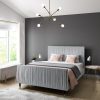 Grey Velvet Mid Century King Size Bed Frame with Legs - Jasmine - Image 3