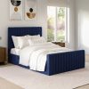 Side Opening Navy Blue Velvet Double Ottoman Bed - Khloe