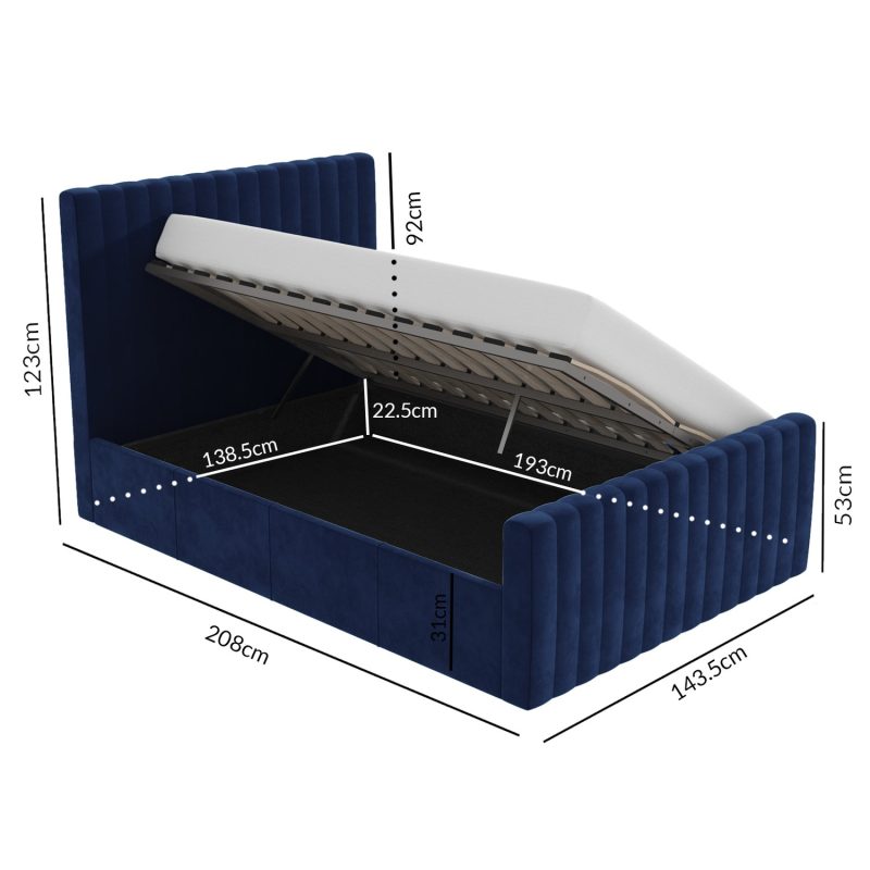 Side Opening Navy Blue Velvet Double Ottoman Bed - Khloe - Image 4
