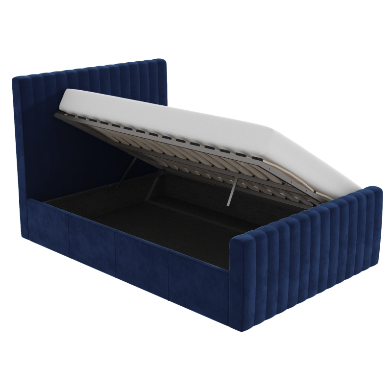 Side Opening Navy Blue Velvet Double Ottoman Bed - Khloe - Image 5