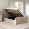 Side Opening Beige Velvet Small Double Ottoman Bed - Khloe - Image 2