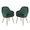 Set of 2 Green Velvet Armchair Dining Chairs - Lara