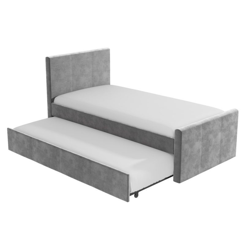 Single Guest Bed with Trundle in Grey Velvet - Layla - Image 4