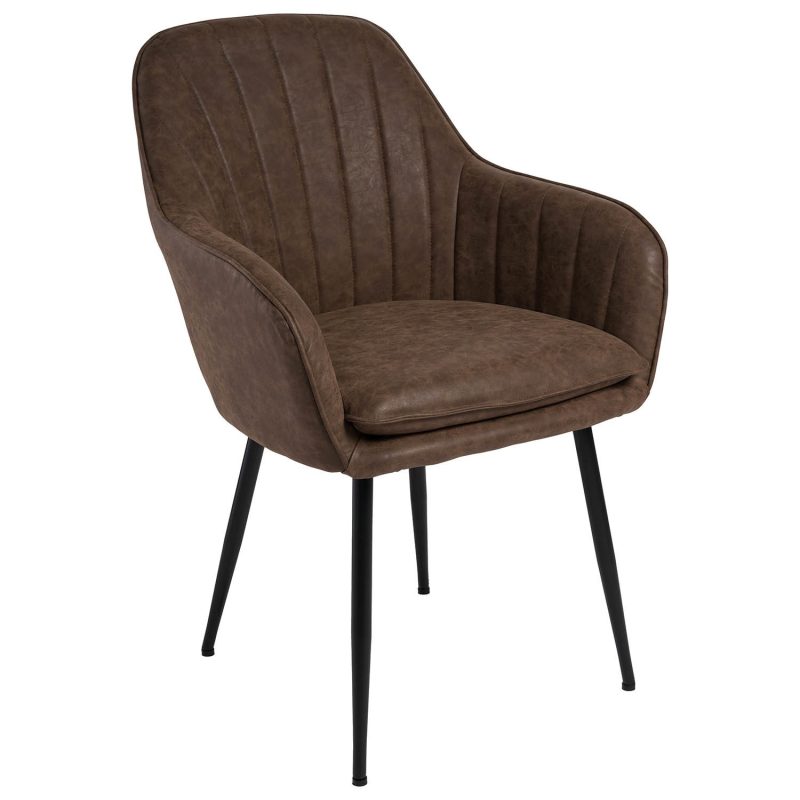 Set of 2 Brown Faux Leather Tub Dining Chairs - Logan - Image 3