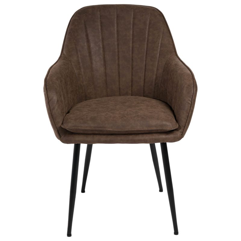 Set of 2 Brown Faux Leather Tub Dining Chairs - Logan - Image 4