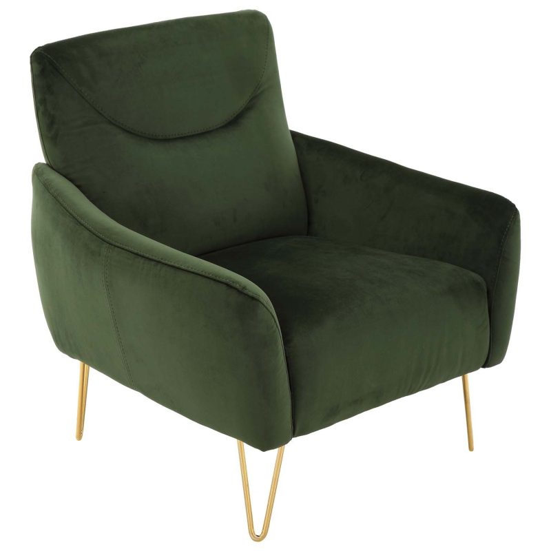 Green Velvet Armchair with Gold Hairpin Legs - Lyle - Image 3
