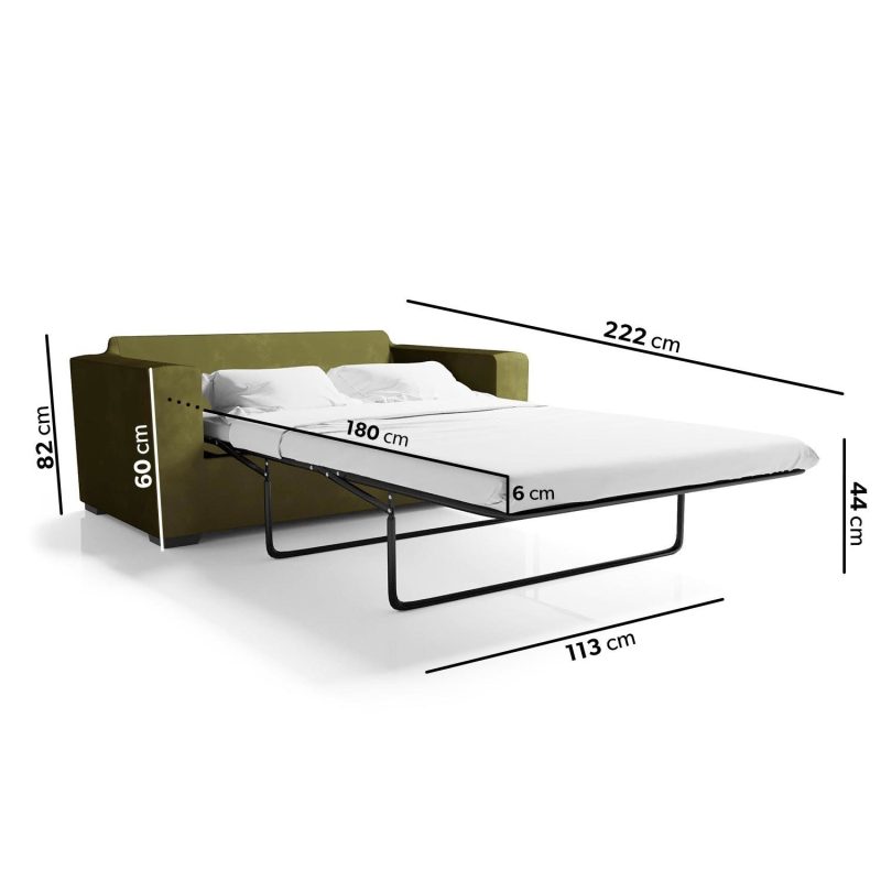 2 Seater Pull Out Sofa Bed in Olive Green - Layton - Image 3