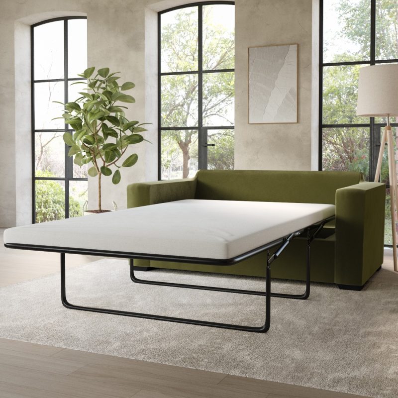 2 Seater Pull Out Sofa Bed in Olive Green - Layton - Image 6