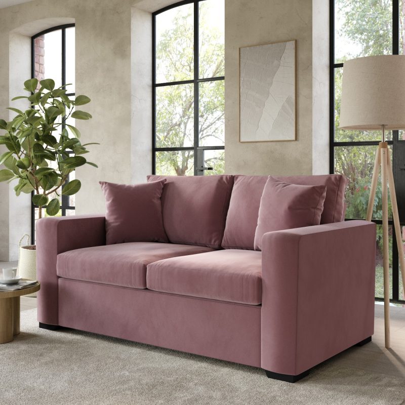 2 Seater Pull Out Sofa Bed in Blush Pink - Layton - Image 2
