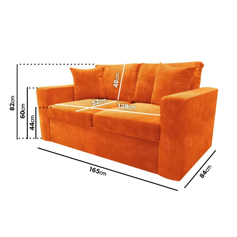 Orange Velvet 2 Seater Sofa Bed - Layton - Image 2