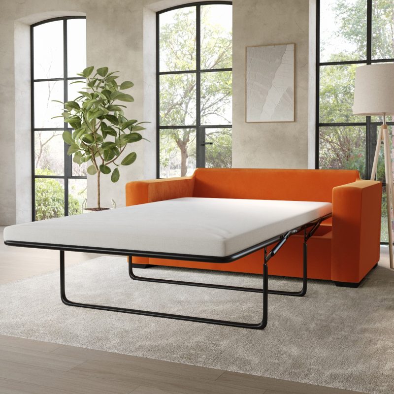 Orange Velvet 2 Seater Sofa Bed - Layton - Image 4