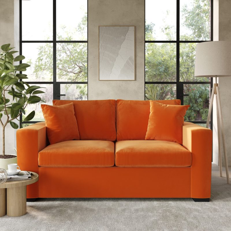 Orange Velvet 2 Seater Sofa Bed - Layton - Image 5