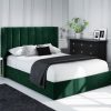 Green Velvet Double Ottoman Bed with Winged Headboard - Maddox