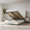 Off-White Fabric Double Ottoman Bed with Winged Headboard - Maeva - Image 2