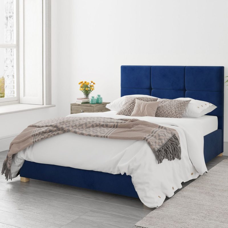 Navy Blue Velvet Double Ottoman Bed - Farringdon - Aspire - Image 2