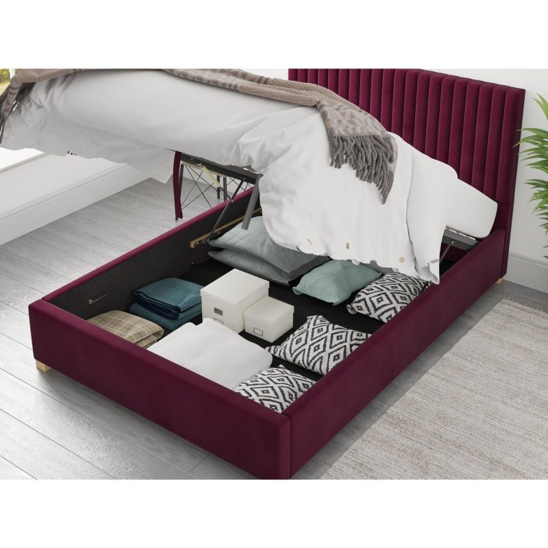Berry Red Velvet Double Ottoman Bed - Piccadilly - Aspire - Image 4