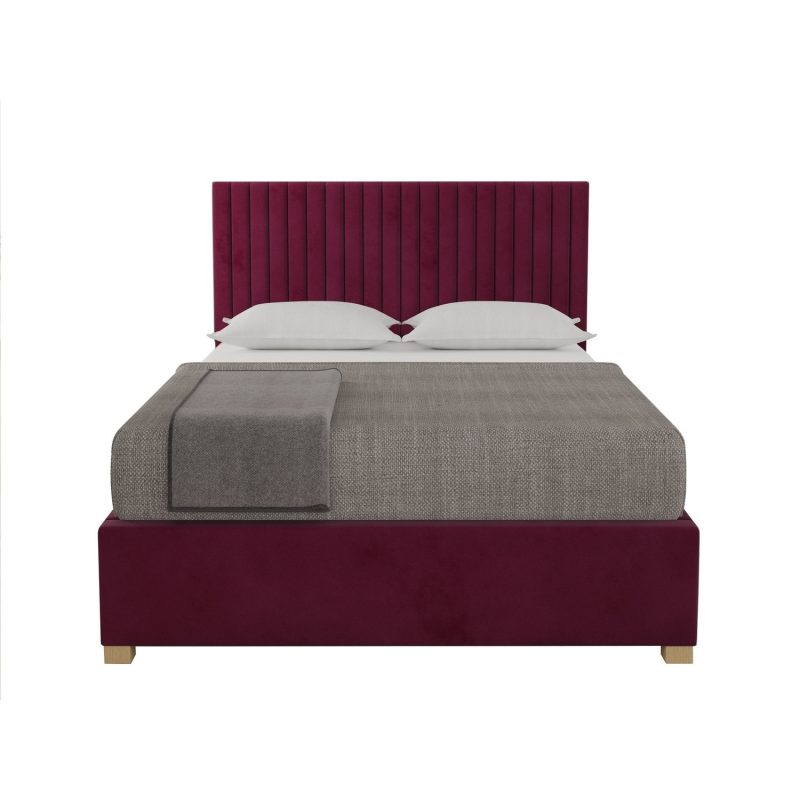 Berry Red Velvet Double Ottoman Bed - Piccadilly - Aspire - Image 5