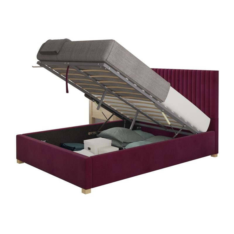 Berry Red Velvet Double Ottoman Bed - Piccadilly - Aspire - Image 6