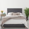 Dark Grey Velvet Double Ottoman Bed - Angel - Aspire