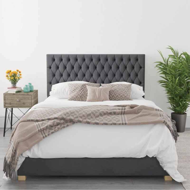Dark Grey Velvet Double Ottoman Bed - Angel - Aspire