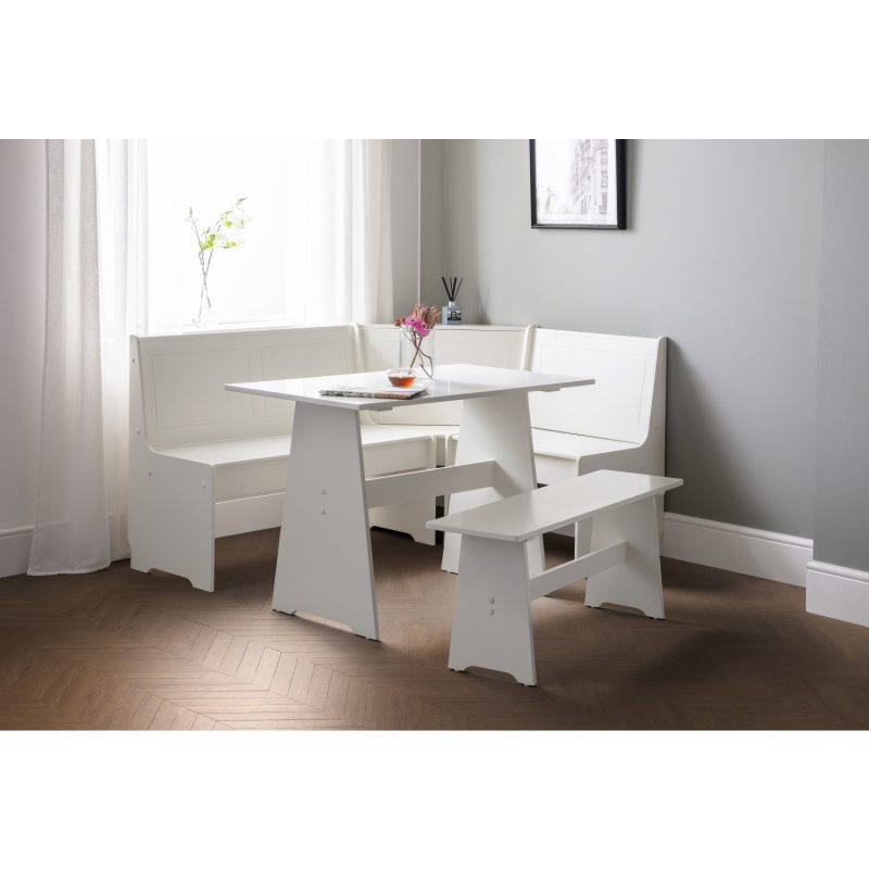 White Corner Dining Set with a Matching Bench - Newport - Image 2