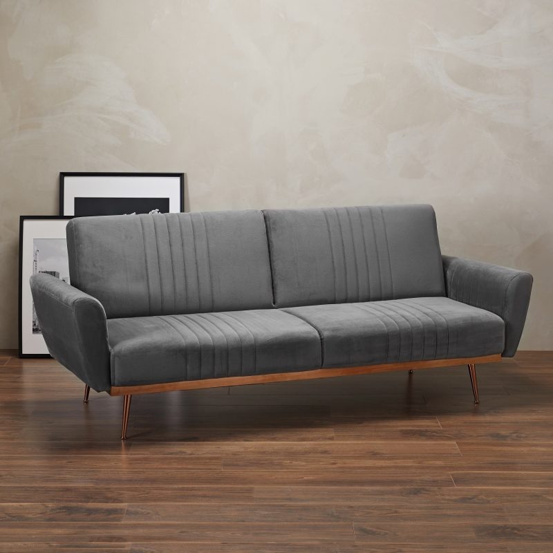 3 Seater Click-Clack Sofa Bed in Grey Velvet - Nico