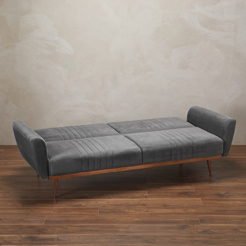 3 Seater Click-Clack Sofa Bed in Grey Velvet - Nico - Image 2