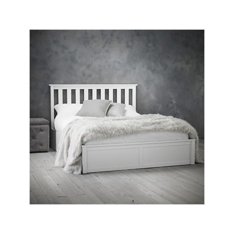 White Wooden Double Ottoman Bed - Oxford - LPD