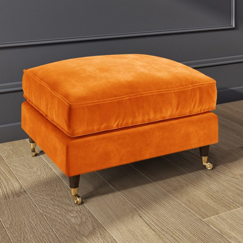 Large Orange Velvet Buttoned Storage Footstool - Payton