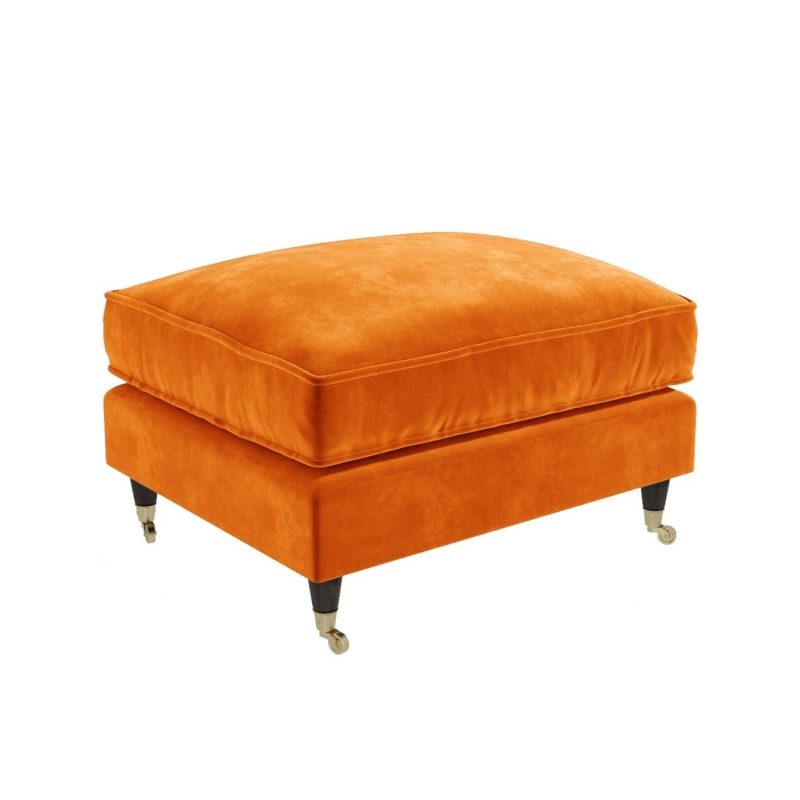 Large Orange Velvet Buttoned Storage Footstool - Payton - Image 2