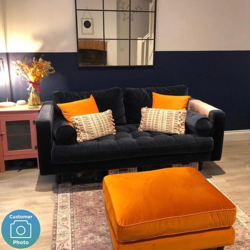 Large Orange Velvet Buttoned Storage Footstool - Payton - Image 4