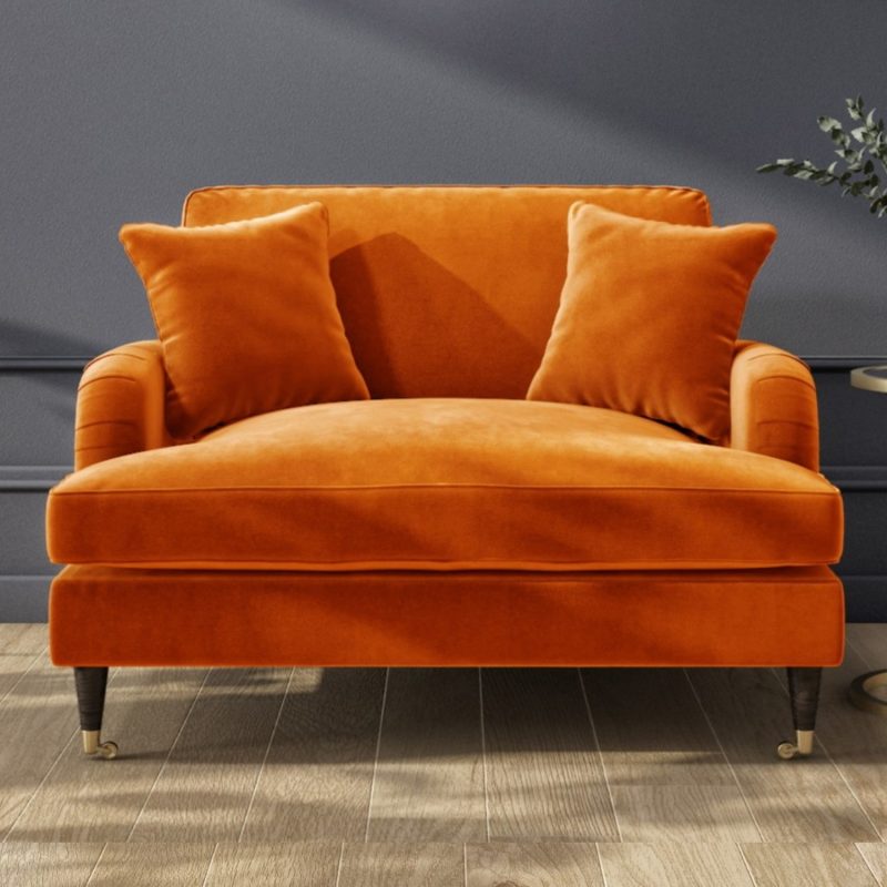 Orange Velvet Loveseat and Footstool Set - Payton - Image 3