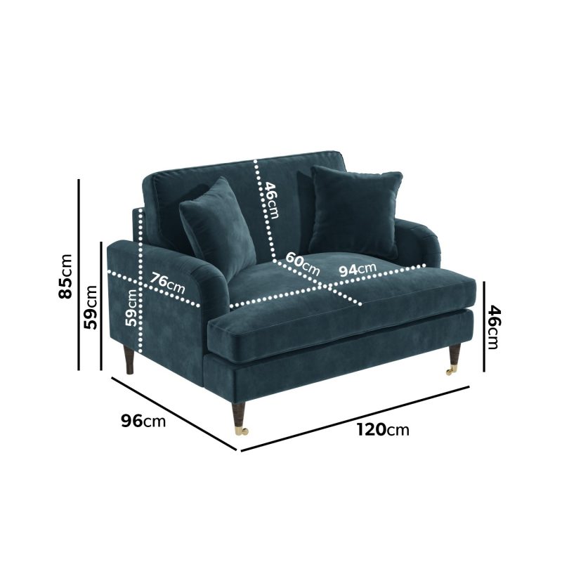 Petrol Blue Velvet Loveseat and Footstool Set - Payton - Image 3