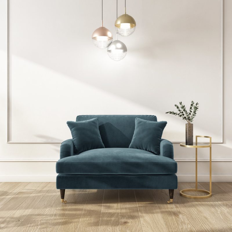 Petrol Blue Velvet Loveseat and Footstool Set - Payton - Image 4
