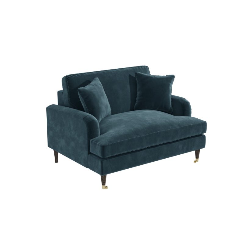 Petrol Blue Velvet Loveseat and Footstool Set - Payton - Image 5