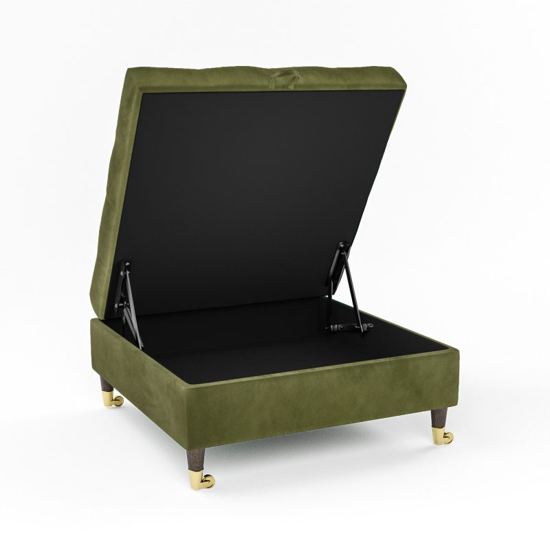 Olive Green Velvet Buttoned Ottoman Storage Footstool - Payton - Image 4