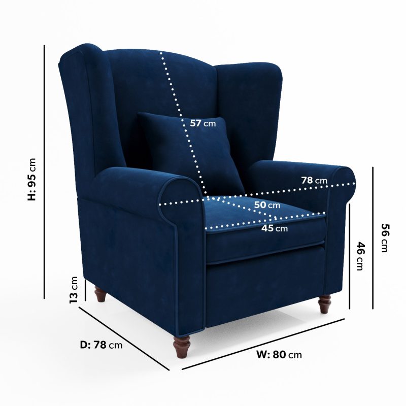 Navy Blue Velvet Wingback Armchair - Rupert - Image 2