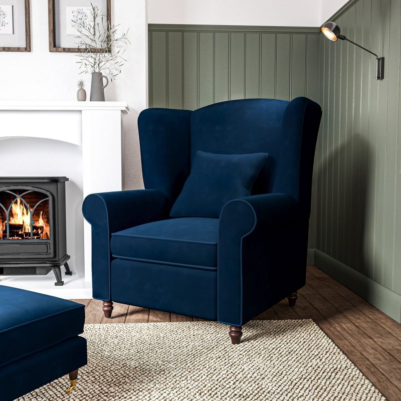 Navy Blue Velvet Wingback Armchair - Rupert - Image 5