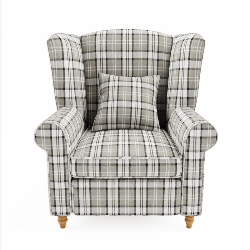 Grey Tartan Fabric Wingback Armchair - Rupert - Image 3