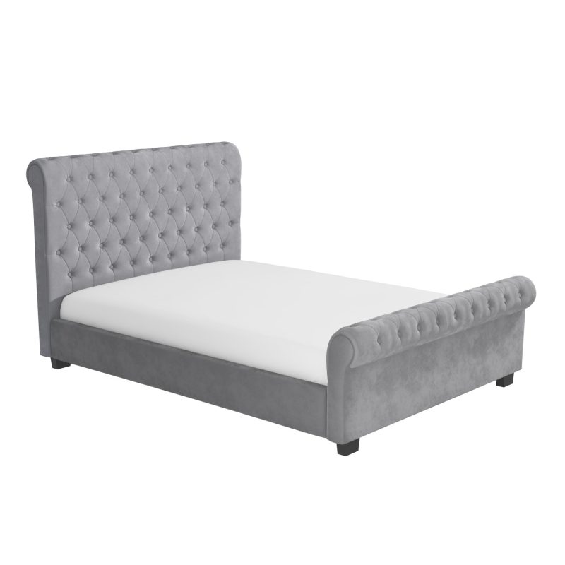 Grey Velvet Double Chesterfield Sleigh Bed Frame - Safina - Image 3