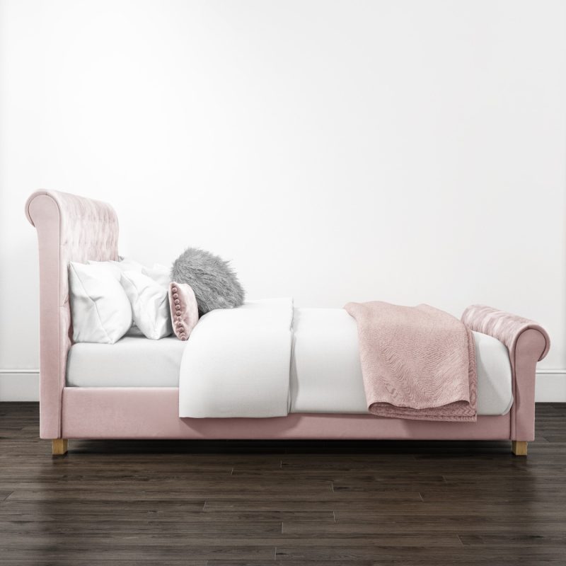 Pink Velvet Double Chesterfield Sleigh Bed Frame - Safina - Image 3