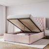 Pink Velvet King Size Ottoman Bed with Winged Headboard - Safina - Image 5