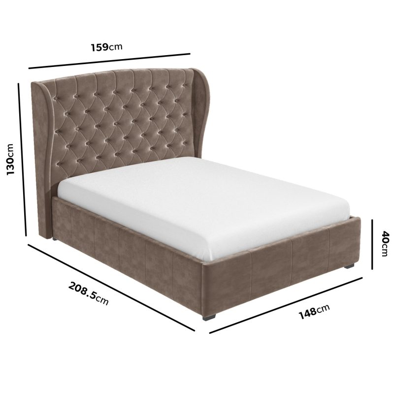 Mink Velvet Double Ottoman Bed with Winged Headboard - Safina - Image 4
