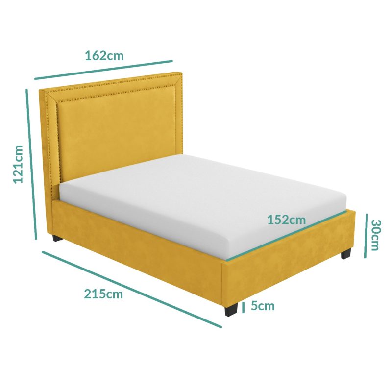 Yellow Velvet King Size Ottoman Bed with Studded Headboard - Safina - Image 4