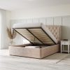 Beige Velvet Double Ottoman Bed with Winged Headboard - Safina - Image 3