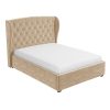 Beige Velvet Double Ottoman Bed with Winged Headboard - Safina - Image 4
