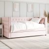 Single Day Bed Sofa with Trundle in Pink Velvet - Sacha - Image 2
